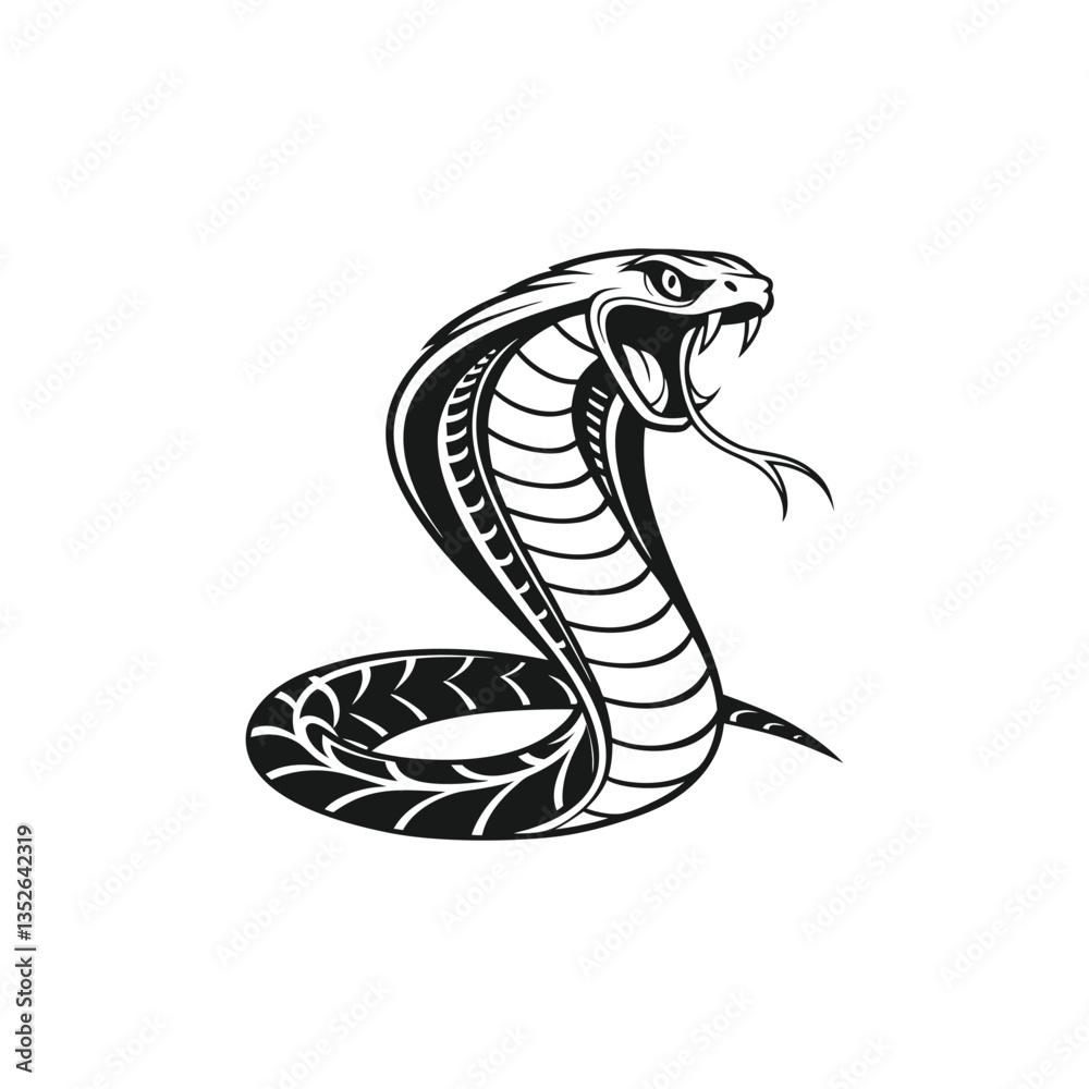 Fototapeta premium Black beautiful rearing snake vector illustration of a cartoon snake