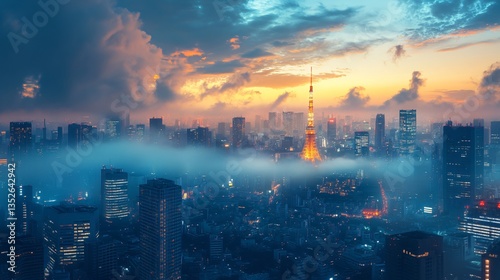 Urban cityscape of Tokyo, Japan, showcasing its modern skyline, high-rise buildings, and vibrant metropolitan atmosphere. The view highlights the dynamic blend of advanced architecture, dense city lay