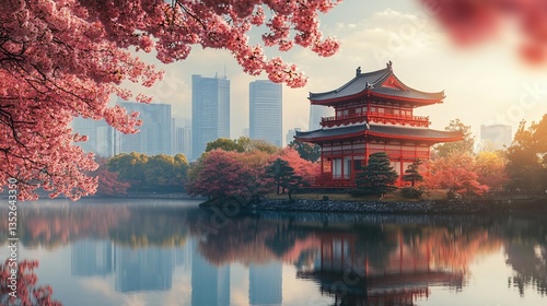 Obraz na płótnie Urban cityscape of Tokyo, Japan, showcasing its modern skyline, high-rise buildings, and vibrant metropolitan atmosphere. The view highlights the dynamic blend of advanced architecture, dense city lay w salonie