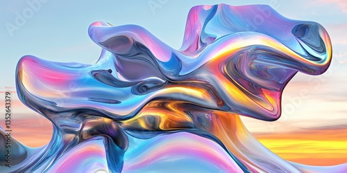 Abstract art showing a flowing iridescent fluid structure and atmosphere