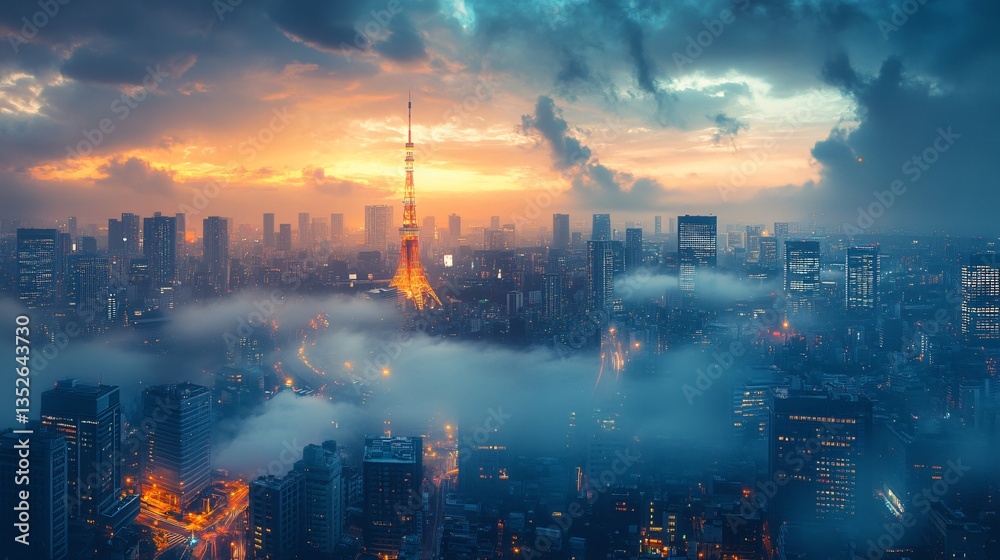 Urban cityscape of Tokyo, Japan, showcasing its modern skyline, high-rise buildings, and vibrant metropolitan atmosphere. The view highlights the dynamic blend of advanced architecture, dense city lay