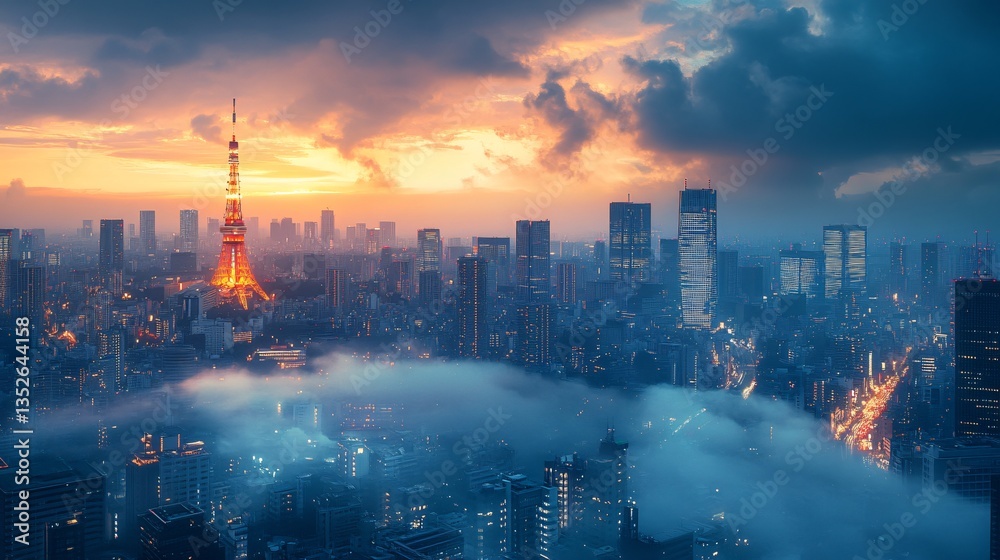 Urban cityscape of Tokyo, Japan, showcasing its modern skyline, high-rise buildings, and vibrant metropolitan atmosphere. The view highlights the dynamic blend of advanced architecture, dense city lay