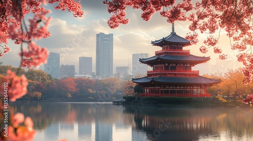 Obraz na płótnie Urban cityscape of Tokyo, Japan, showcasing its modern skyline, high-rise buildings, and vibrant metropolitan atmosphere. The view highlights the dynamic blend of advanced architecture, dense city lay w salonie