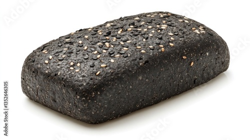 Close up of a freshly baked rustic artisanal loaf of bread with a unique crust and grain texture showcasing the natural and homemade qualities of a bakery item