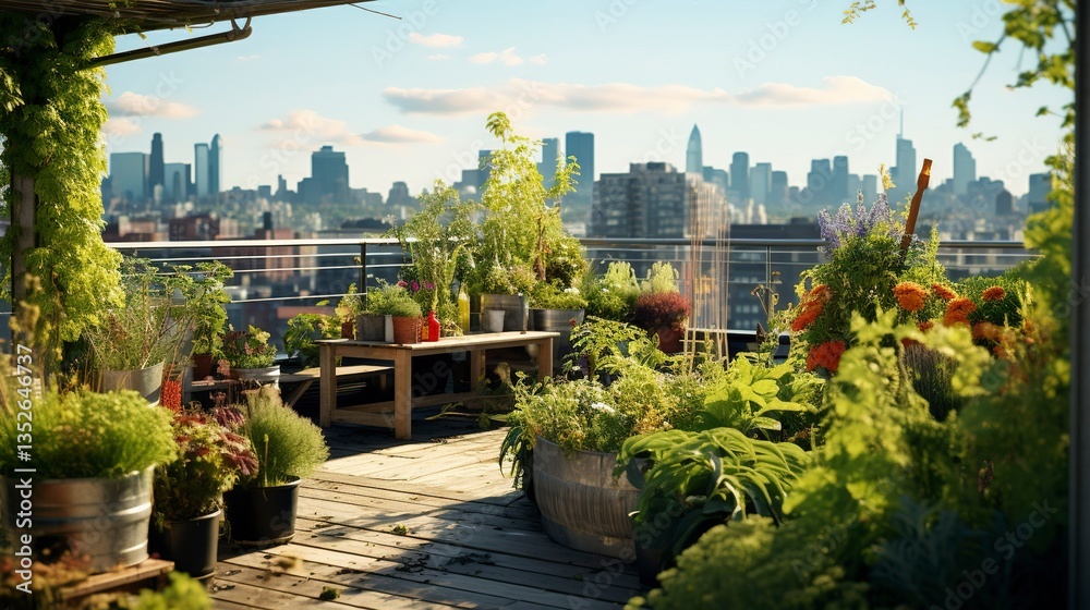 Fototapeta premium A photo of an urban rooftop garden