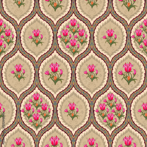 Abstract seamless color full flower leaf bunch pattern background texture