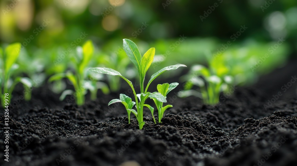 Freshly planted seedlings in rich soil Freshly planted seedlings in rich soil