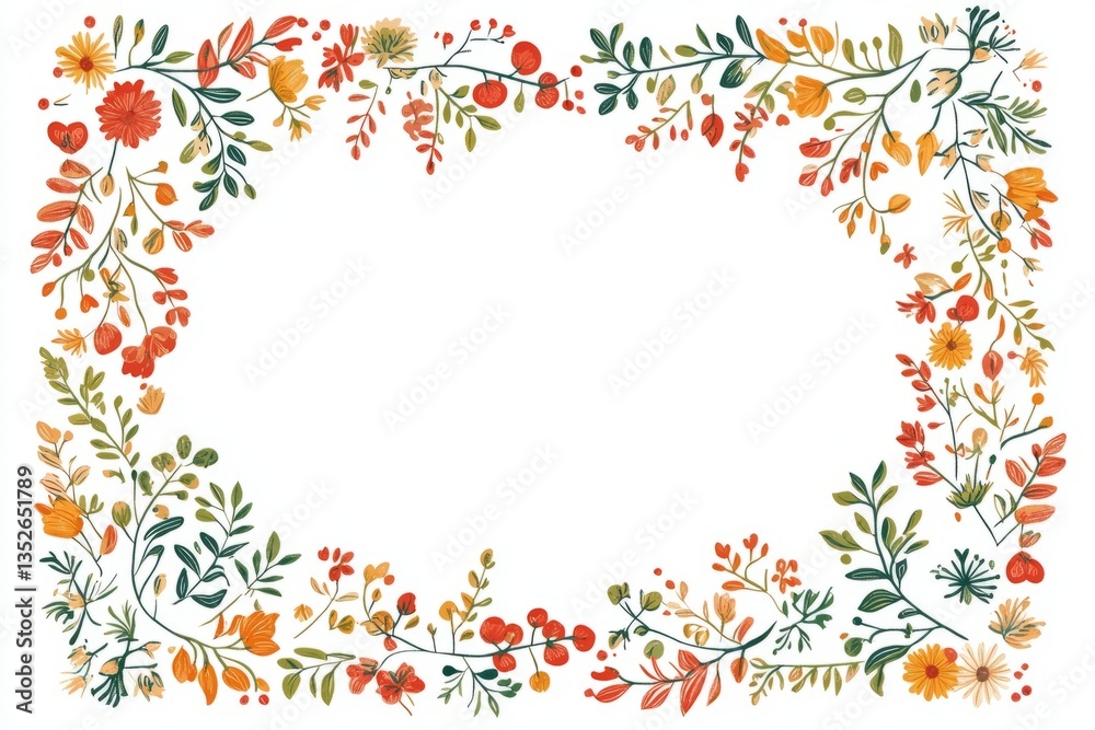 custom made wallpaper toronto digitalPretty Spring and Summer Floral Frame with Hand-Painted Watercolor Flowers, Herbs, and Leaves.