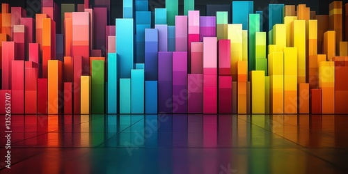 Abstract depiction of colorful geometric blocks and their reflections