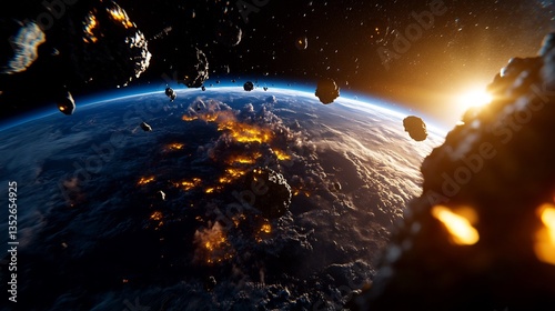 Celestial collision: A dramatic depiction of meteorites striking Earth