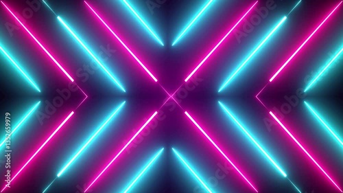 Neon glowing X sign blue and purple on black background.  Cool animated X sign for online shop, blog, web, restaurant and hotel, Technology material animation.