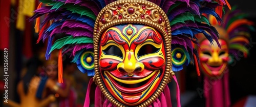 Vibrant, smiling Masskara Festival mask, Bacolod City, expressive, vibrant colors