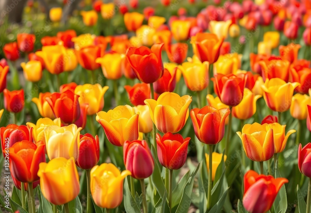 Vibrant tulips in full bloom, showcasing spring colors, colorful, flowers Vibrant tulips in full bloom, showcasing spring colors, colorful, flowers
