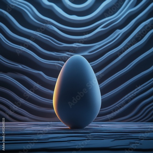 A solitary egg is illuminated against an abstract flowing background