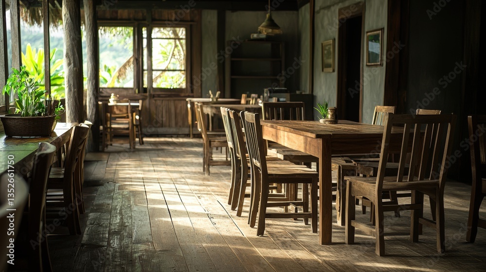 wooden tables and chairs in a restaurant wooden tables and chairs in a restaurant