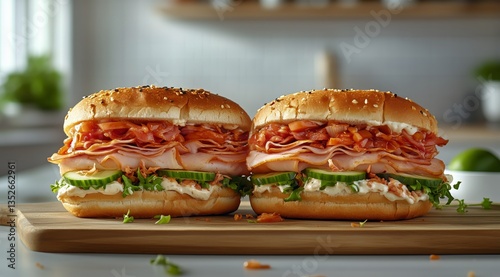 Delicious and Fresh Sandwich Prepared With Layers of Vegetables and Deli Meat...