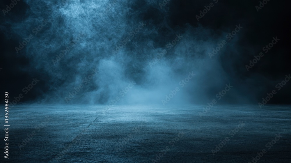 Mysterious blue fog over a smooth, dark surface creating atmosphere. Mysterious blue fog over a smooth, dark surface creating atmosphere.