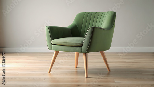 Elegant Green Upholstered Chair with Curved Wooden Legs – Modern 3D Render