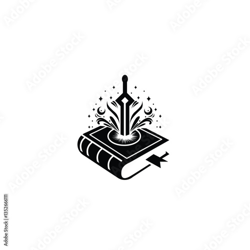 Fantasy Book and Sword Logo Design.
