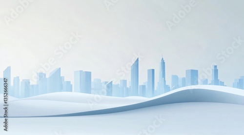 Abstract model of a white commercial city, featuring minimalistic design elements and an open background. The image emphasizes the clean, modern aesthetic of urban architecture, with a focus on the si