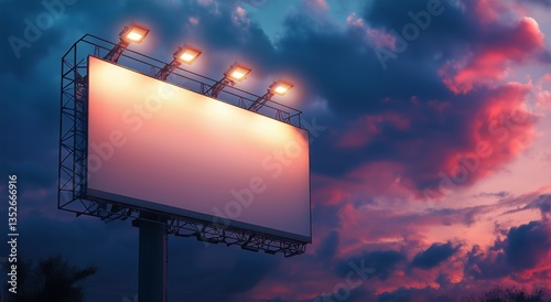 Bright Billboard Stands Tall Against a Colorful Twilight Sky in an Urban Area
