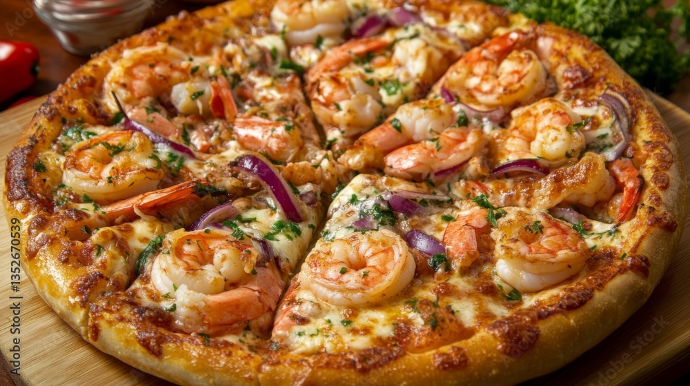 Seafood Pizza with Shrimp and Red Onion Seafood Pizza with Shrimp and Red Onion