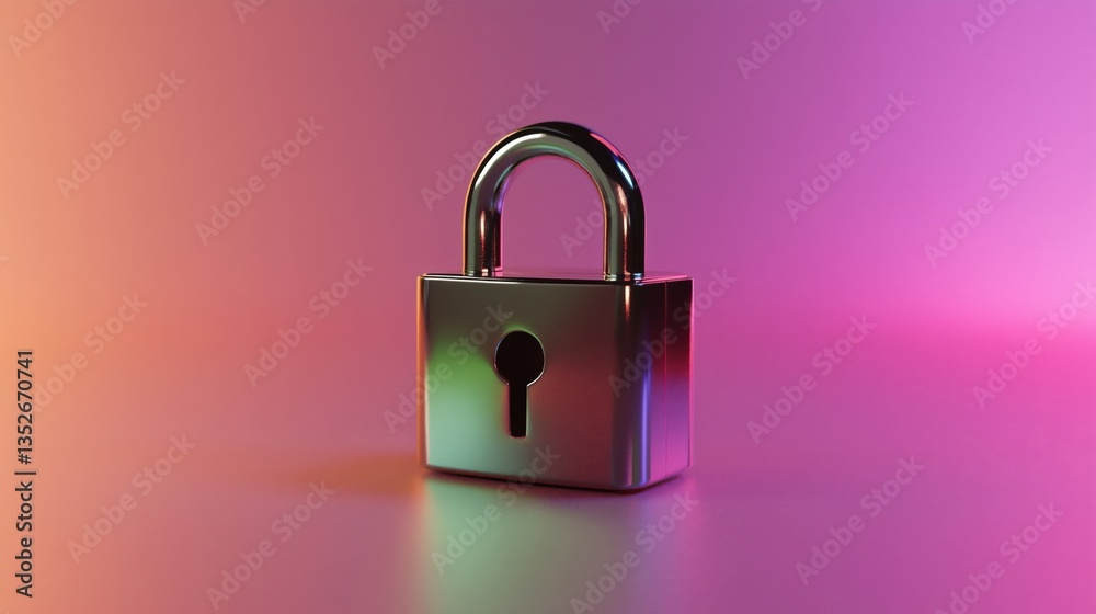 A metallic padlock on a gradient background with vibrant colors. A metallic padlock on a gradient background with vibrant colors.