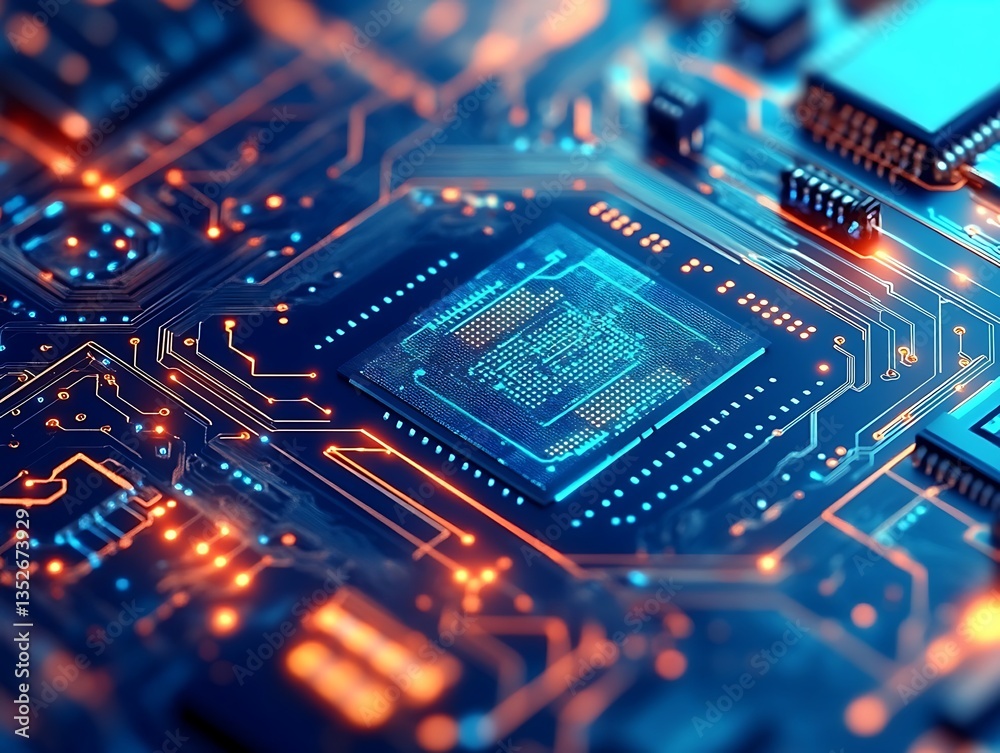 Close up view of a computer circuit board and components Close up view of a computer circuit board and components