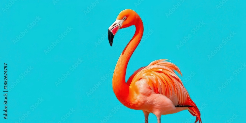 Fototapeta premium Vibrant flamingo with polka dots, playful pose, number one , fun, vibrant