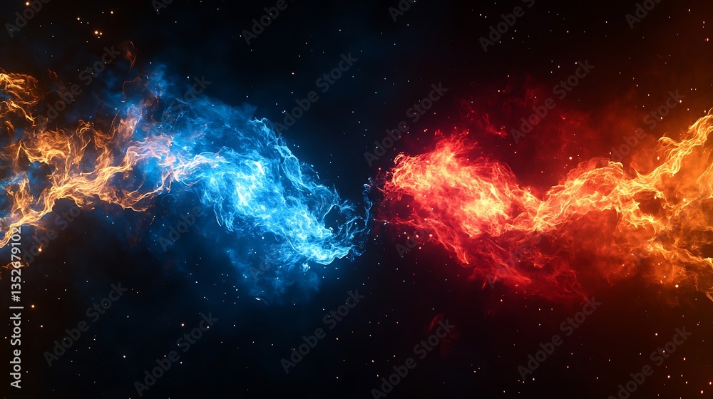 Fototapeta premium Blue and orange fire elements clashing in a dramatic energy display picture