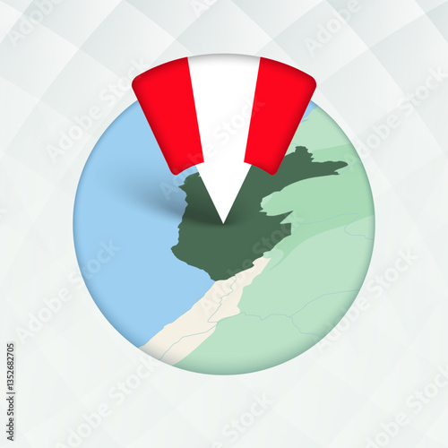 Peru Map Highlighted with Flag Marker.