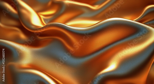 Soft Gold Fabric Draping Elegantly With Delicate Waves and Folds in Soft Ligh...