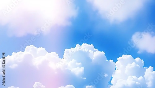 Idyllic Scenery of Blue Sky with Pluffy White Clouds on a Bright Day