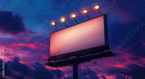 Bright Billboard Stands Tall Against a Colorful Twilight Sky in an Urban Area
