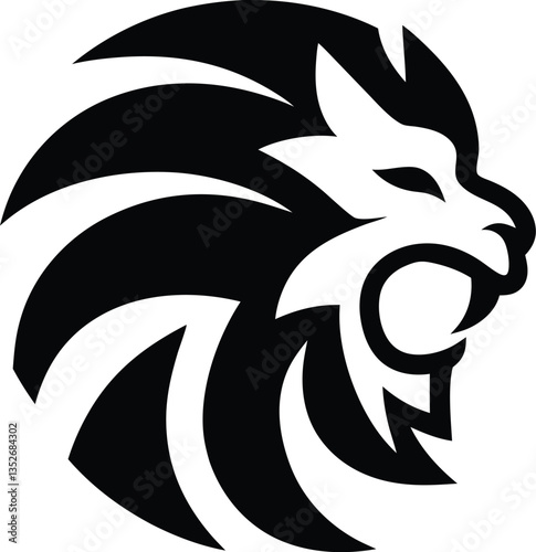 Majestic Lion Logo – Abstract Symmetry in Black and White