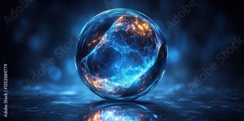 A glowing sphere containing complex energy with beautiful internal structures