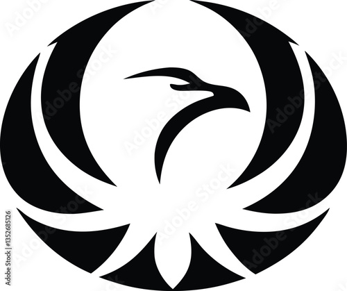 Symbolic Phoenix Logo – Black & White Emblem of Rebirth and Power