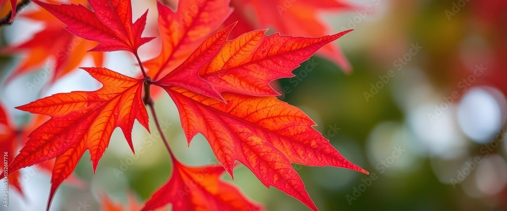 Close-up of a vibrant autumnal Japanese maple leaf against a blurred background, texture, nature scene Close-up of a vibrant autumnal Japanese maple leaf against a blurred background, texture, nature scene