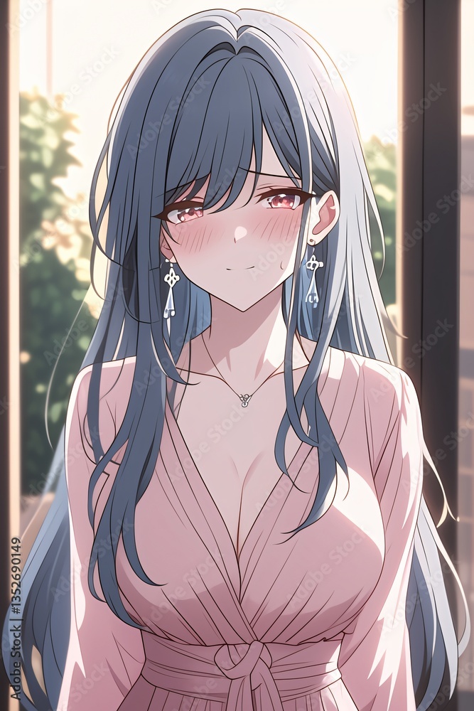 标题:Beautiful portrait of a Japanese anime-style girl with long flowing hair, bright eyes, and intricate details in a colorful illustration. Capturing the essence of anime beauty and art, this characte