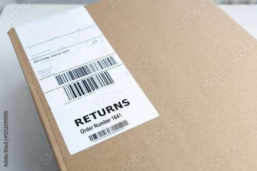 Packaging with return label and barcode for returning