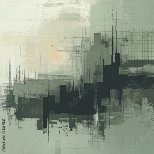 Abstract Financial Charts in Muted Green and Gray 