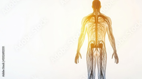 Human Anatomy Illustration Featuring Nervous System in Detail