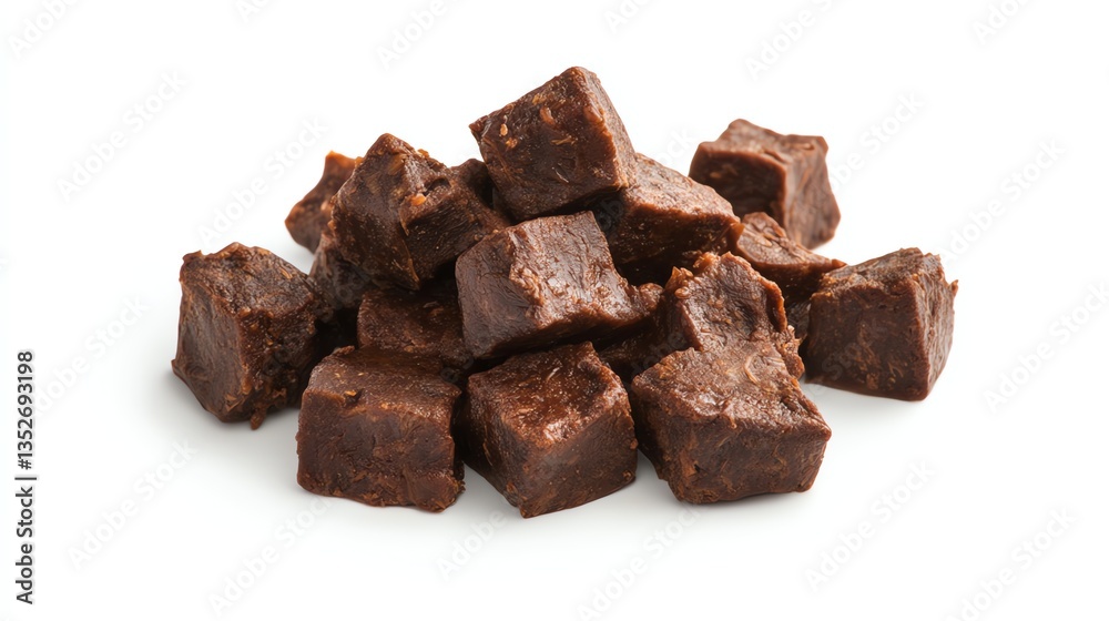 Pile of Delicious Chocolate Fudge Cubes Ready to Eat on White Surface Pile of Delicious Chocolate Fudge Cubes Ready to Eat on White Surface