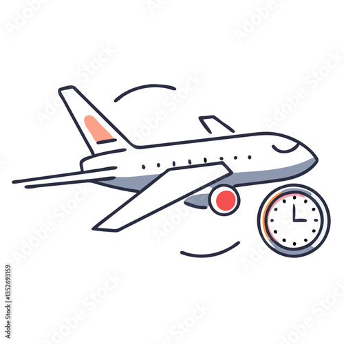 Airplane icon with clock symbolizing travel time  