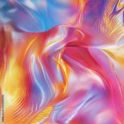 Abstract holographic color field with flowing colors (Pink, Blue, Orange, Yellow) -