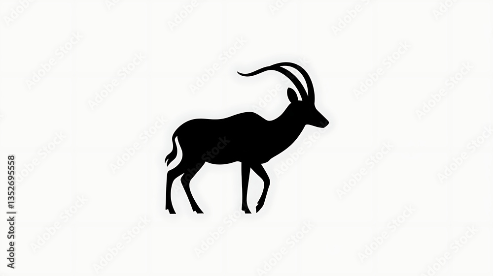 Fototapeta premium A vector illustration shows a wild goat, a cute mammal with horns, as a black silhouette isolated in nature