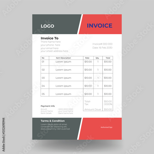 Invoice minimal design template. Bill form business invoice accounting template