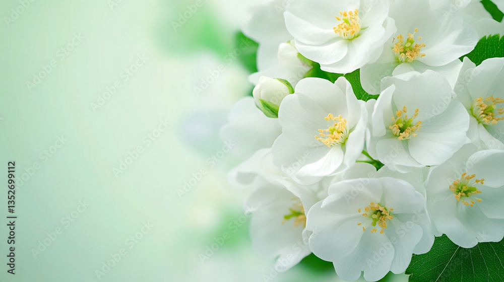 Obraz premium A Lush and Vibrant Close-Up Photograph Showcasing Delicate White Flowers Nestled Among Lush Green Leaves Against a Rich Green Background