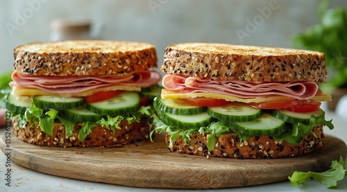 Delicious and Fresh Sandwich Prepared With Layers of Vegetables and Deli Meat...