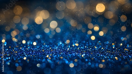 Elegant Blue and Gold Bokeh Background with Glittering Light Effects